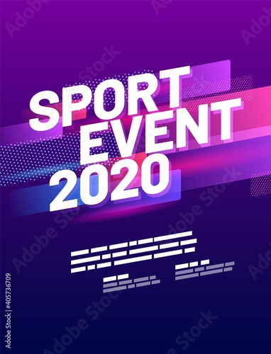 Poster design with abstract dynamic squares for sports event, competition or championship. Sports background.