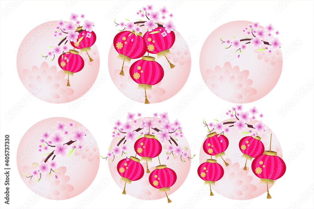Chinese happy new year lantern and sakura flower Chinese happy new year lantern and sakura flower