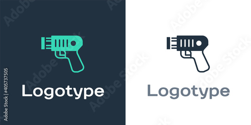 Logotype Police electric shocker icon isolated on white background. Shocker for protection. Taser is an electric weapon. Logo design template element. Vector.
