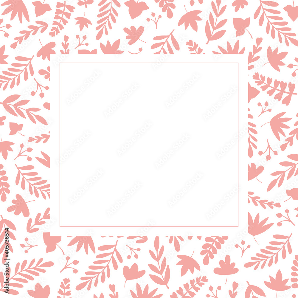 Leaf border frame design background, cute woodland foliage silhouette border. Vector template illustration. 