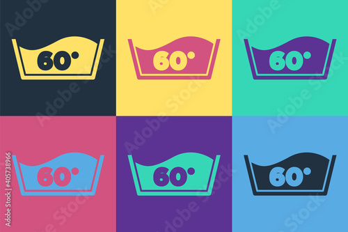 Pop art Washing under 60 degrees celsius icon isolated on color background. Temperature wash. Vector.