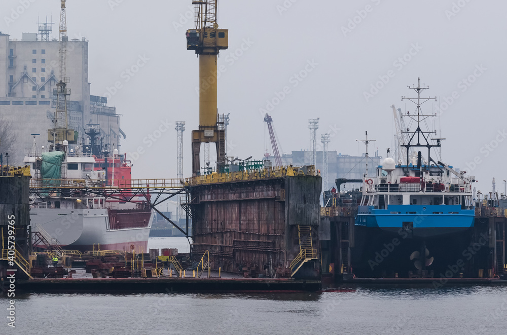 Fototapeta premium SHIPYARD - Merchant vessels and repair docks 