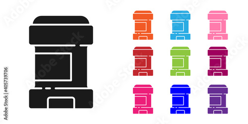 Black Antiperspirant deodorant roll icon isolated on white background. Cosmetic for body hygiene. Set icons colorful. Vector.