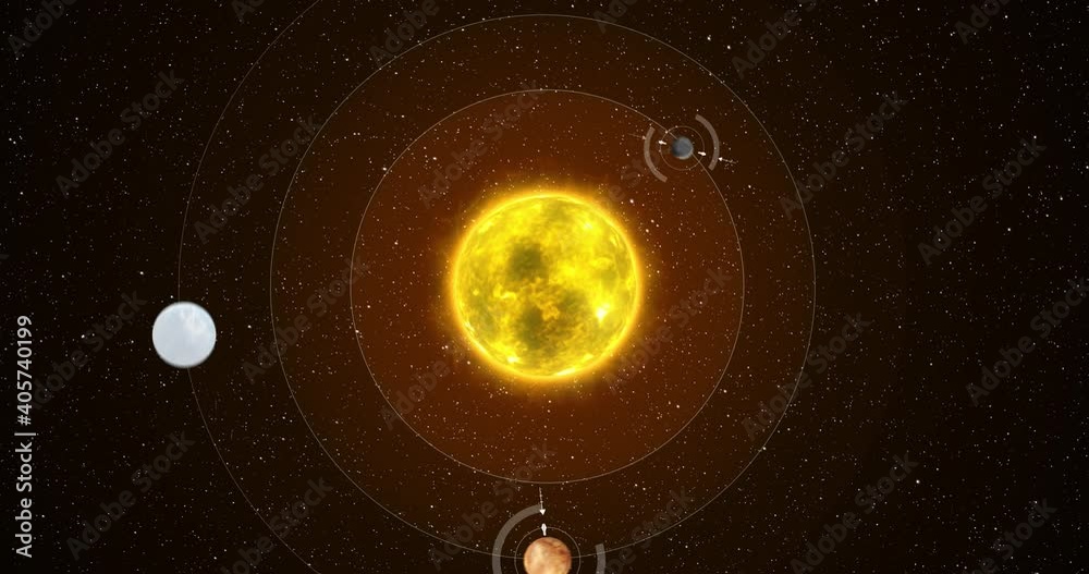 Solar system 3D render, Planet rotation trajectories, 3D Infographics ...
