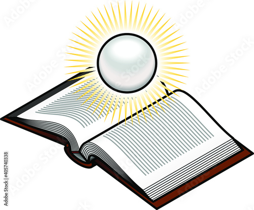 Wisdom/knowledge concept: An open book with a glowing pearl.