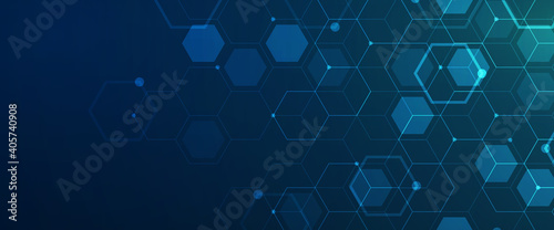 Digital technology background. Abstract hexagons background with lines and dots. Design for science, medicine or technology