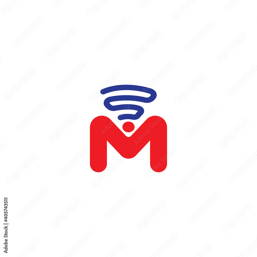 letter m illustration wifi internet logo design vector - obrazy, fototapety, plakaty 