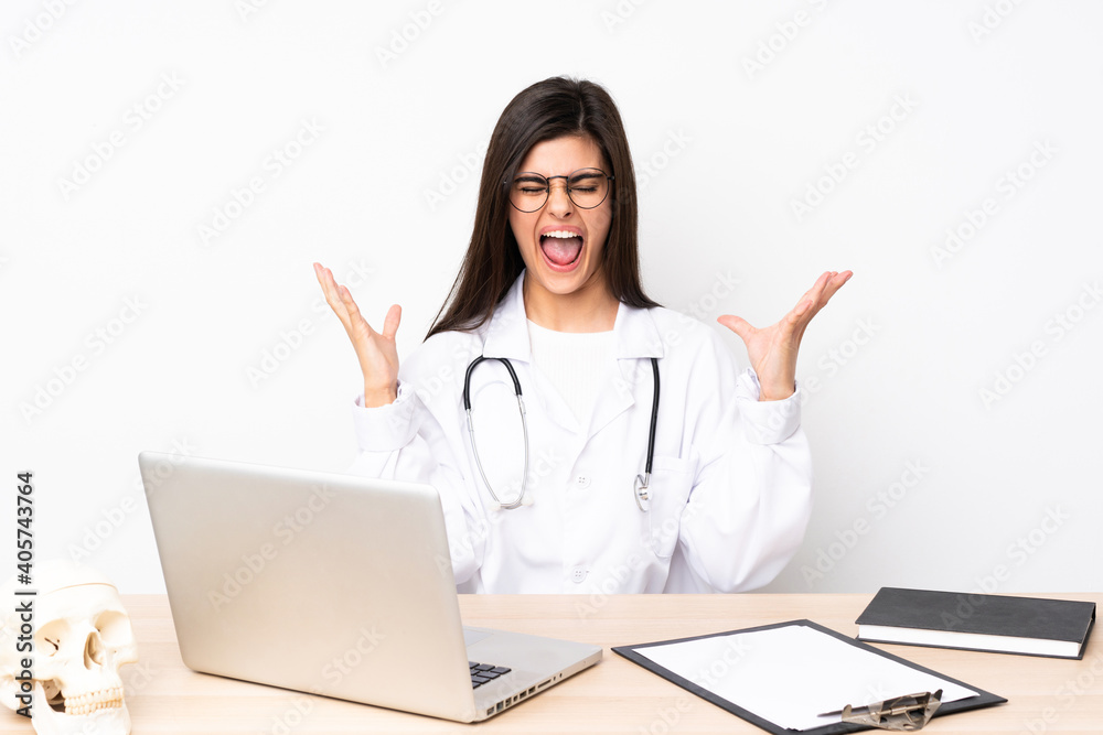 Professional traumatologist in workplace unhappy and frustrated with something Professional traumatologist in workplace unhappy and frustrated with something