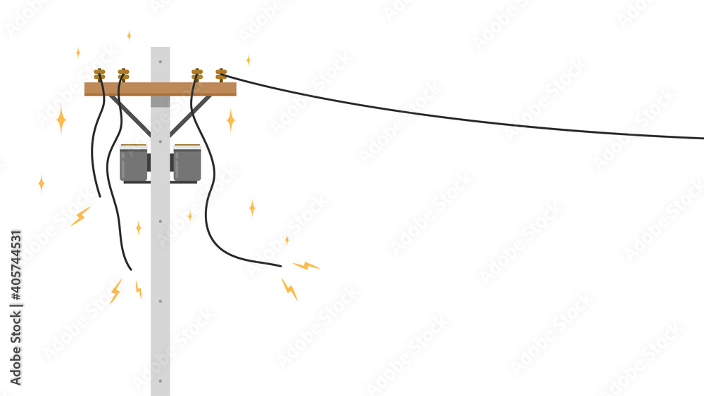 Broken electric pole vector. electric pole on white background. free space for text. copy space. - obrazy, fototapety, plakaty 