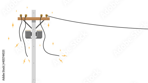 Broken electric pole vector. electric pole on white background. free space for text. copy space.
