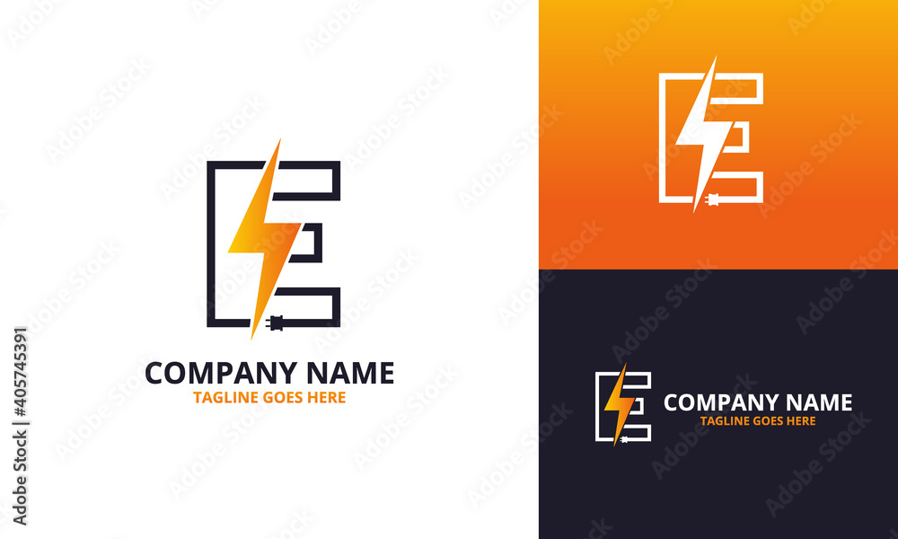Flash initial letter E Logo Icon Template. Illustration vector graphic. Design concept Electrical Bolt and electric plugs With letter symbol. Perfect for corporate, more technology brand identity
