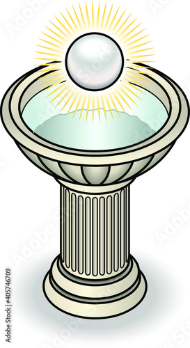 A fountain/font with a pearl of wisdom/knowledge.