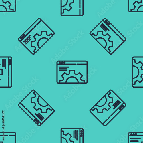 Black line Browser setting icon isolated seamless pattern on green background. Adjusting, service, maintenance, repair, fixing. Vector Illustration.