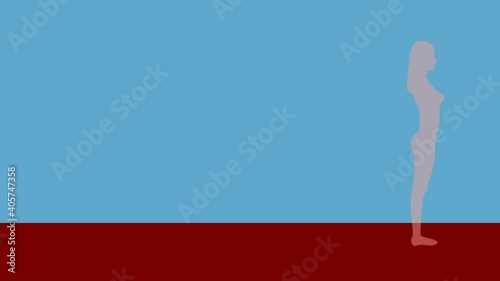 Fat and Slim Woman on blue background - before and after diet.  Slimming animation video footage.