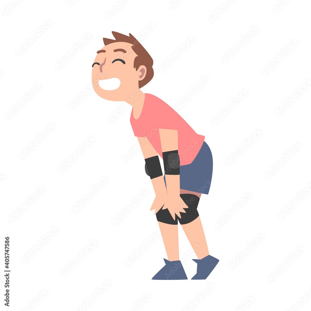 Cute Boy Wearing Knee and Elbow Pads Cartoon Style Vector Illustration Cute Boy Wearing Knee and Elbow Pads Cartoon Style Vector Illustration