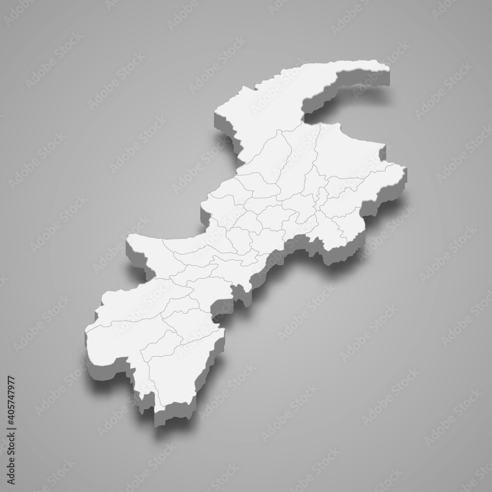3d isometric map of Khyber Pakhtunkhwa is a province of Pakistan