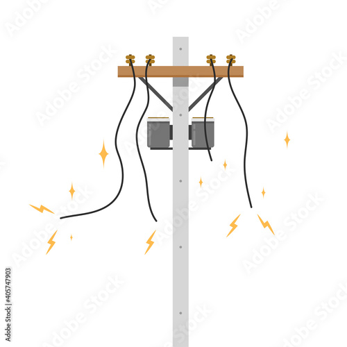 Broken electric pole vector. electric pole on white background. free space for text. copy space.