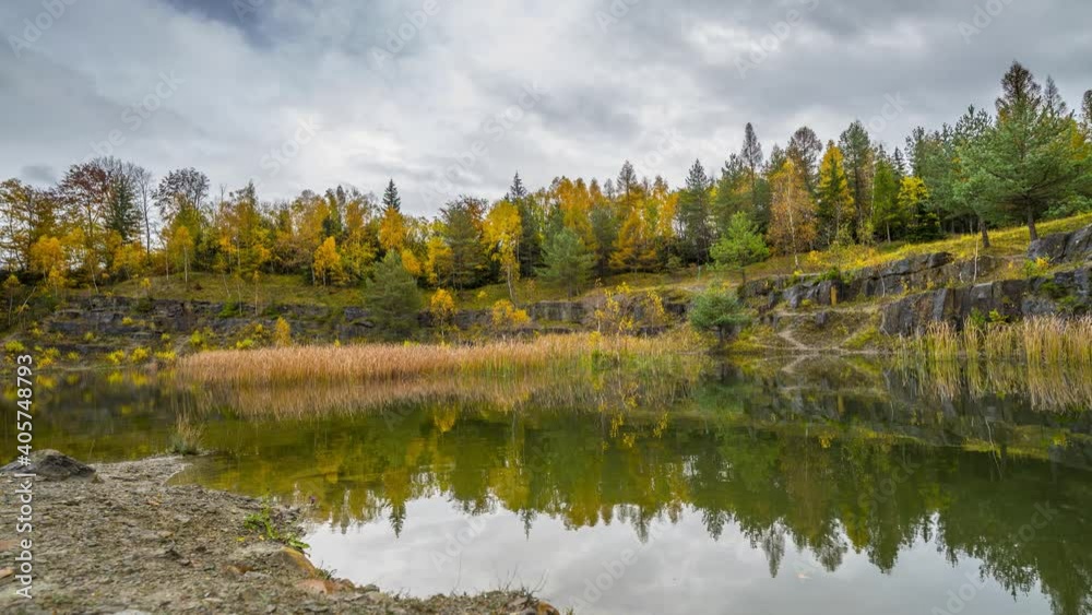 Time lapse of a beautiful autumn quarry in the Czech Republic Time lapse of a beautiful autumn quarry in the Czech Republic