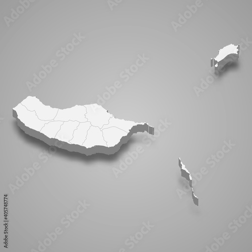 3d isometric map of Madeira is a district of Portugal