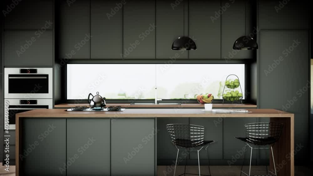 Modern kitchen interior design 3d animation video 4k