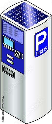A solar-powered parking ticket vending machine TVM.