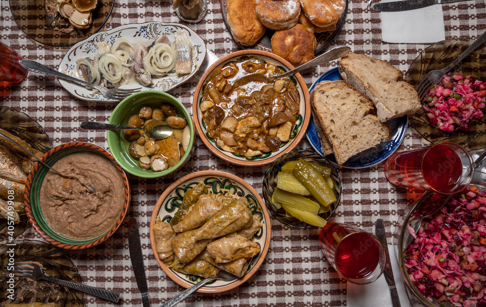Table with traditional Ukrainian homemade food