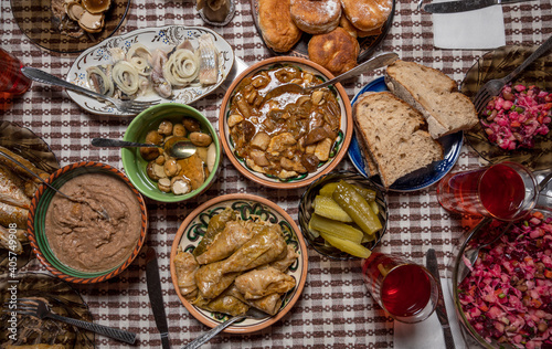 Obraz na płótnie Table with traditional Ukrainian homemade food w salonie