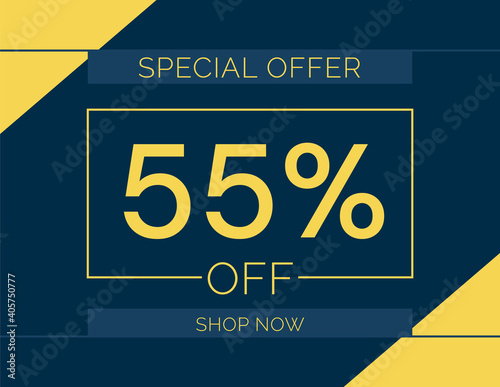 Sale special offer 55% off sign, 55 percent Discount sale minimal banner vector illustration