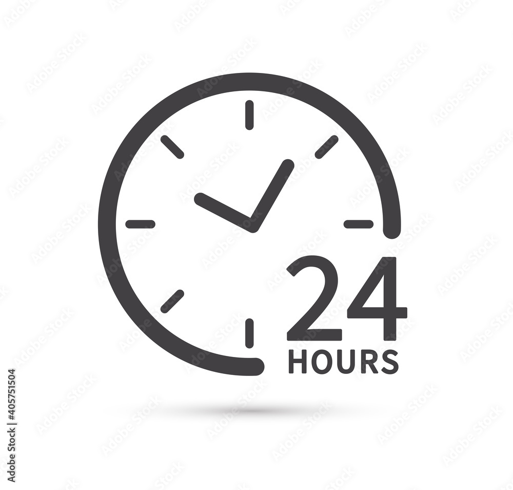 24 hours icon isolated on white background. Twenty four hour open. Vector illustration.