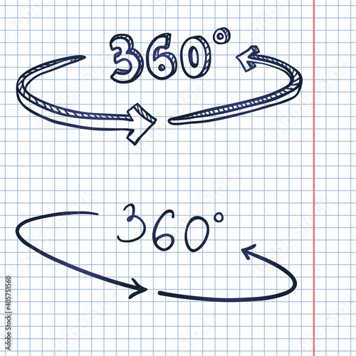 Vector Hand Drawn Sketch 360 Degrees Icons