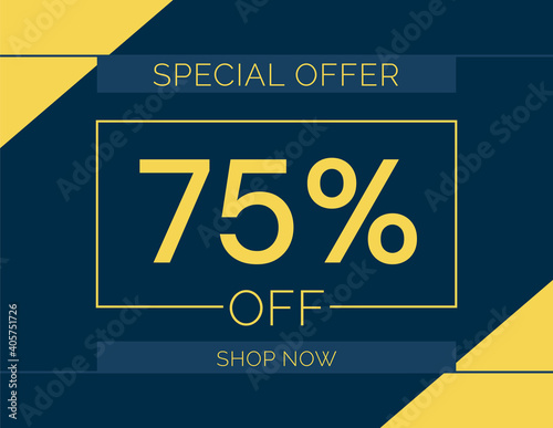 Sale special offer 75% off sign, 75 percent Discount sale minimal banner vector illustration