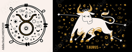 Taurus is a sign of the zodiac. Horoscope and astrology. Vector illustration in a flat style.