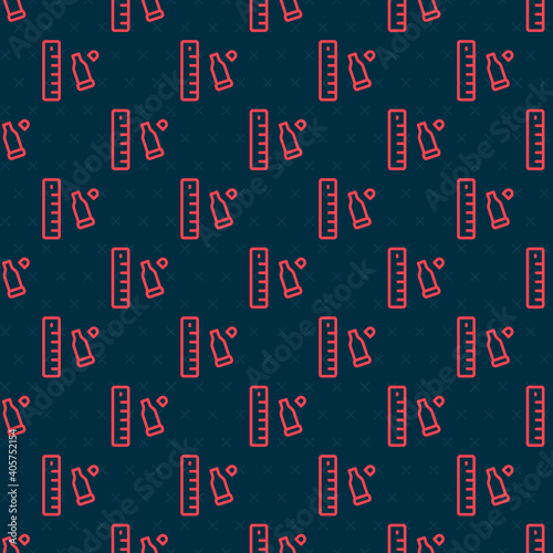 Red line Bullet casing as a piece of evidence placed with forensic ruler for documentation icon isolated seamless pattern on black background. Concept of crime scene. Vector.