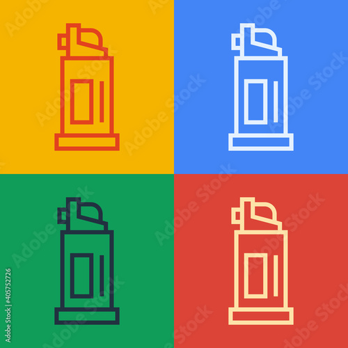 Pop art line Pepper spray icon isolated on color background. OC gas. Capsicum self defense aerosol. Vector.