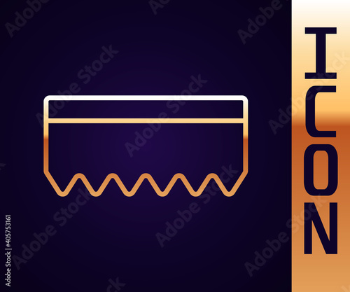 Gold line Sponge icon isolated on black background. Wisp of bast for washing dishes. Cleaning service logo. Vector.