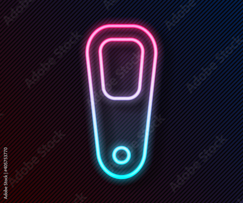 Glowing neon line Pumice for feet icon isolated on black background. Foot cleaning. Skin beauty cosmetology leg care. Vector.