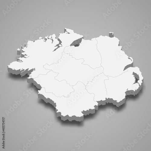 3d isometric map of Ulster is a province of Ireland, vector illustration