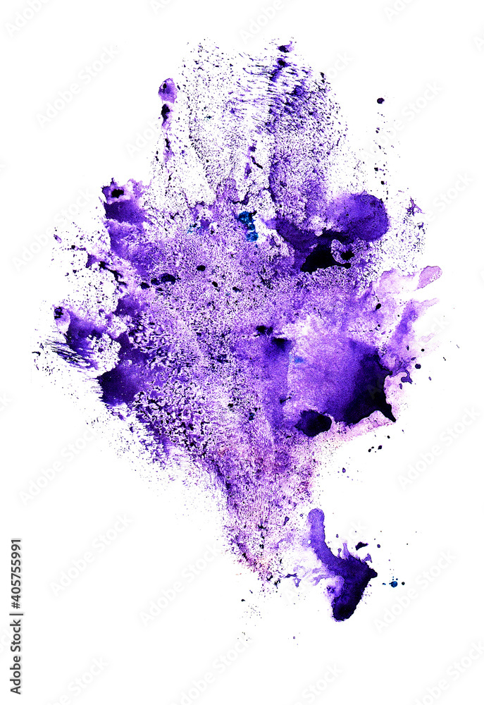 the texture of a vertical splash up of watercolor purple paint on
