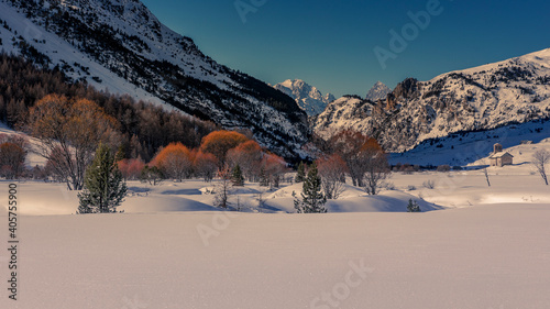 The Bourget plain and its church - La plaine du Bourget et son eglise, cervieres, Hautes Alpes photo