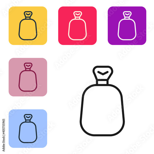 Black line Full sack icon isolated on white background. Set icons in color square buttons. Vector.