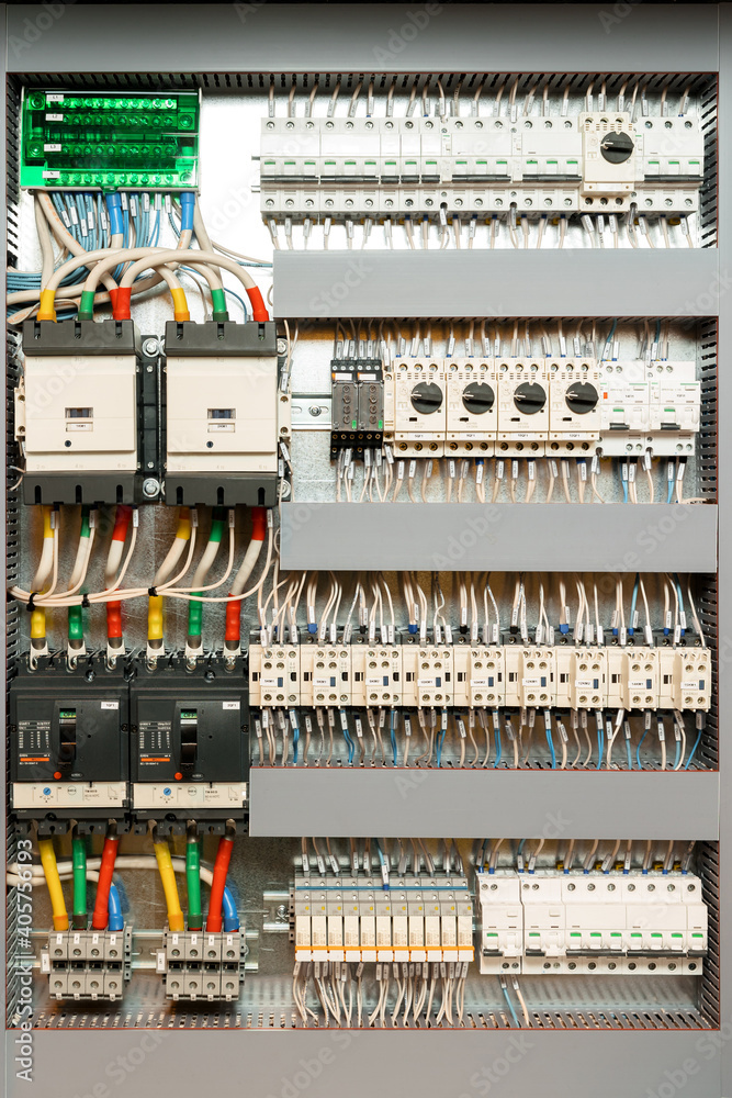 Electrical control with an open door. Modern electrical control