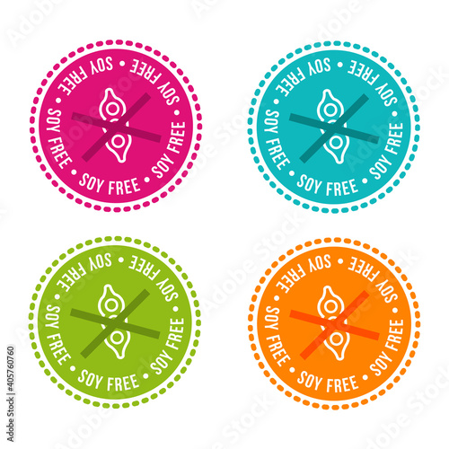 Set of Allergen free Badges. Soy free. Hand drawn Signs. Can be used for packaging Design. photo