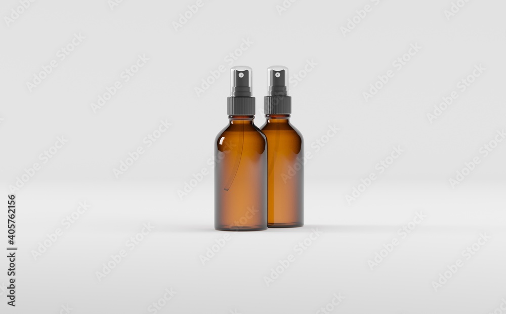 Amber Spray Bottle Mockup 3D Illustration-Two Bottles Amber Spray Bottle Mockup 3D Illustration-Two Bottles