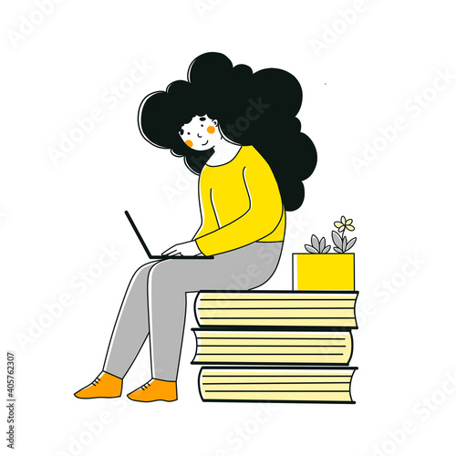 Self-study in flat style. School, education, study, learning concept. Home office.