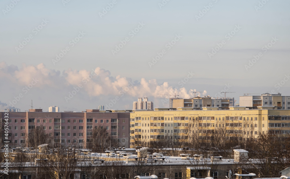 panorama of the city in winter