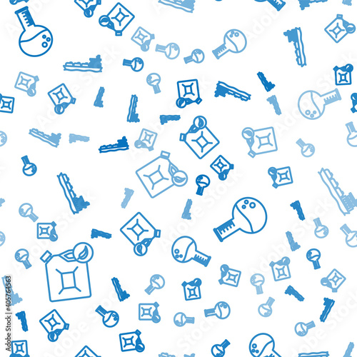 Set line Bio fuel canister, Oil petrol test tube and Oil tanker ship on seamless pattern. Vector.