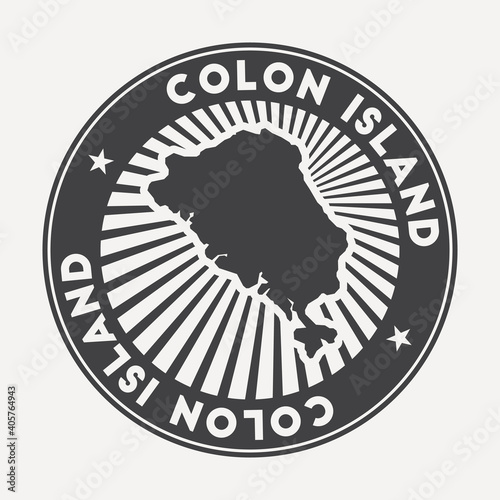 Colon Island round logo. Vintage travel badge with the circular name and map of island, vector illustration. Can be used as insignia, logotype, label, sticker or badge of the Colon Island.