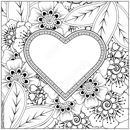 Tableau sur toile Circular pattern in form of mandala with frame in shape of heart.