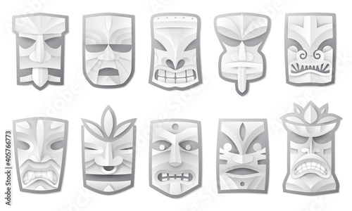 Paper cut tiki masks