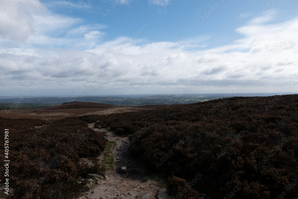 Stoney path across moorland in the Peak District Stoney path across moorland in the Peak District